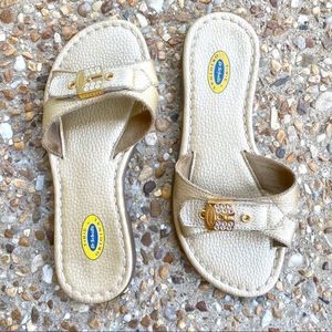 Original Dr. Scholl’s Gold Leather Crystal Sandals Size 5